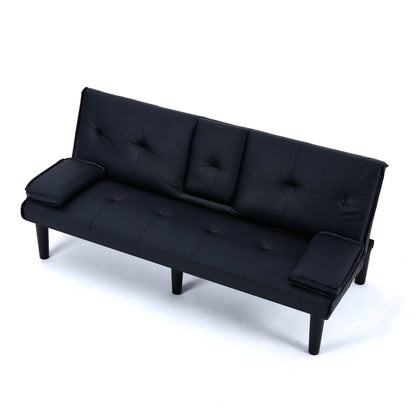 Le canapé-lit multifonctionnel en PVC noir de 67 pouces avec un design pliable et porte-gobelet