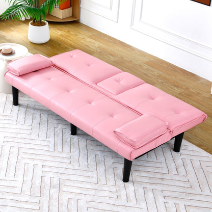 Le canapé-lit multifonctionnel en PVC noir de 67 pouces avec un design pliable et porte-gobelet