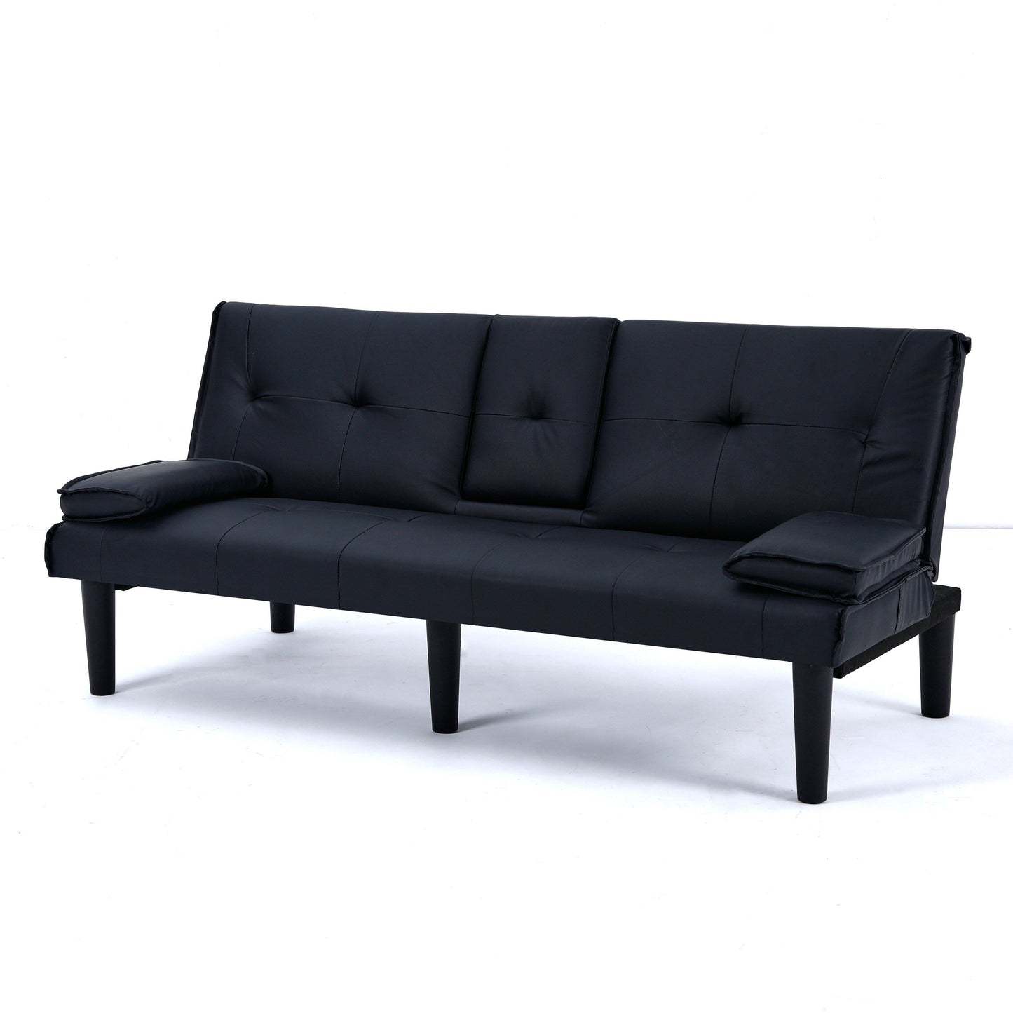 Le canapé-lit multifonctionnel en PVC noir de 67 pouces avec un design pliable et porte-gobelet