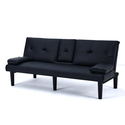 Le canapé-lit multifonctionnel en PVC noir de 67 pouces avec un design pliable et porte-gobelet