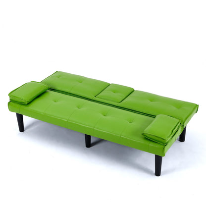 Le canapé-lit multifonctionnel en PVC noir de 67 pouces avec un design pliable et porte-gobelet