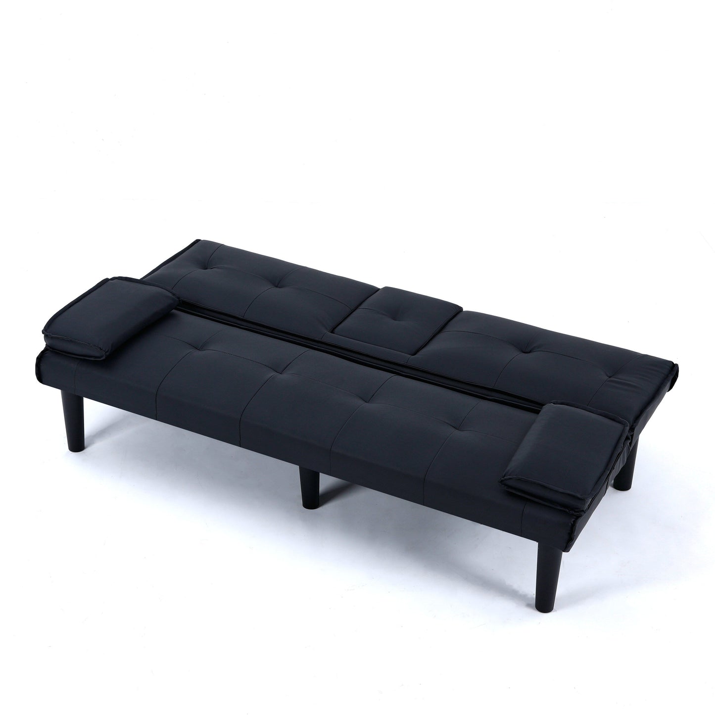Le canapé-lit multifonctionnel en PVC noir de 67 pouces avec un design pliable et porte-gobelet