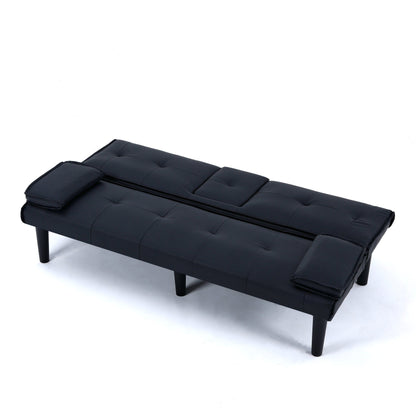 Le canapé-lit multifonctionnel en PVC noir de 67 pouces avec un design pliable et porte-gobelet