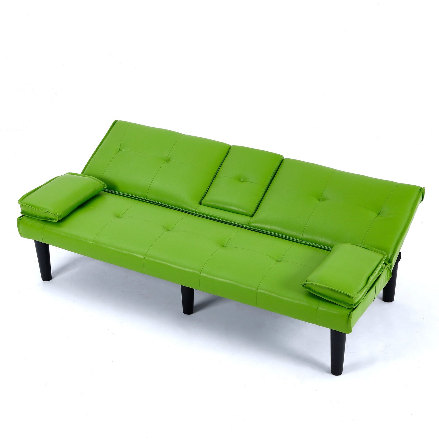 Le canapé-lit multifonctionnel en PVC noir de 67 pouces avec un design pliable et porte-gobelet