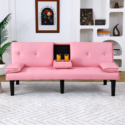 Le canapé-lit multifonctionnel en PVC noir de 67 pouces avec un design pliable et porte-gobelet