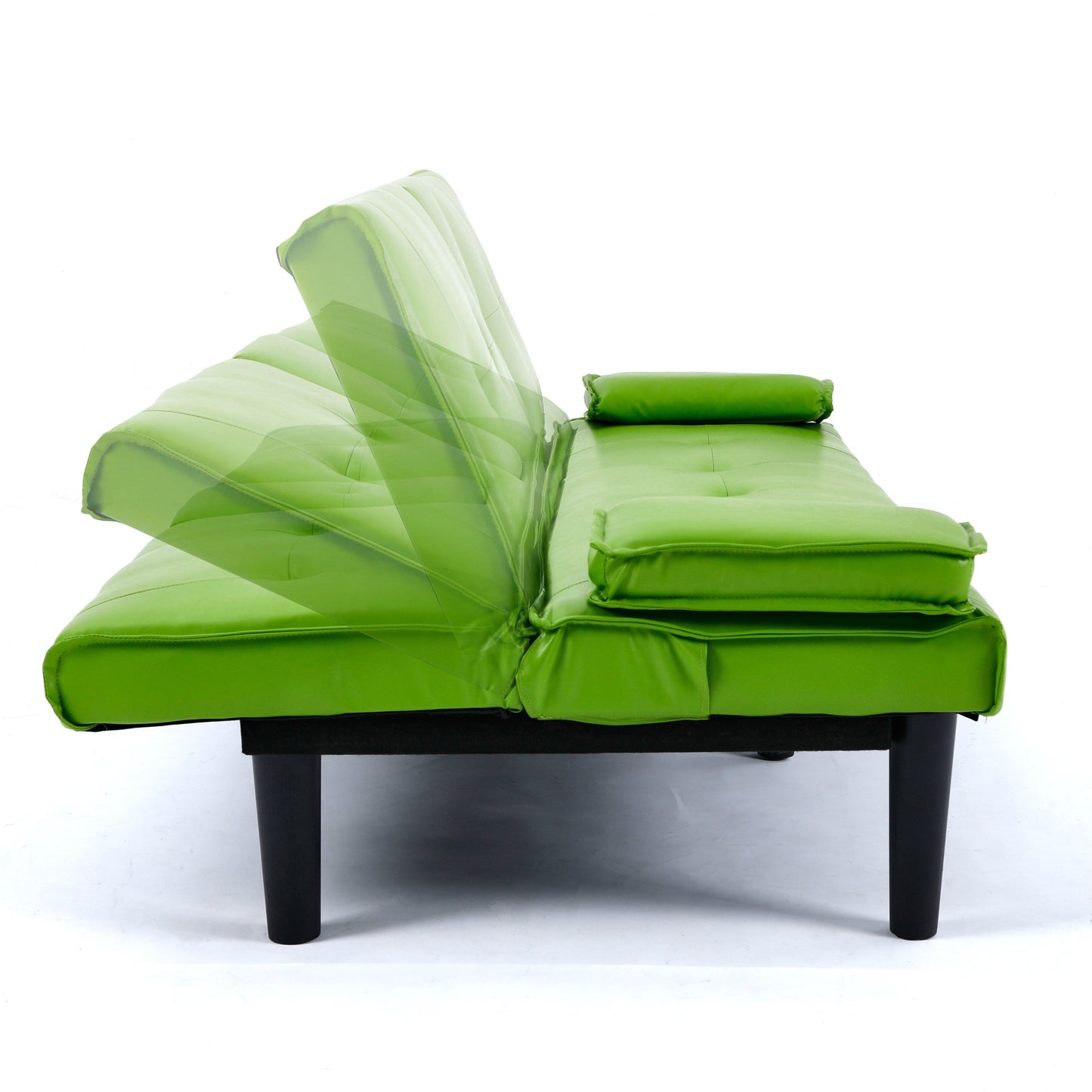 Le canapé-lit multifonctionnel en PVC noir de 67 pouces avec un design pliable et porte-gobelet