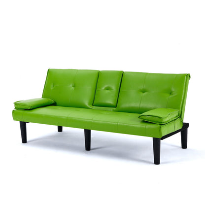 Le canapé-lit multifonctionnel en PVC noir de 67 pouces avec un design pliable et porte-gobelet