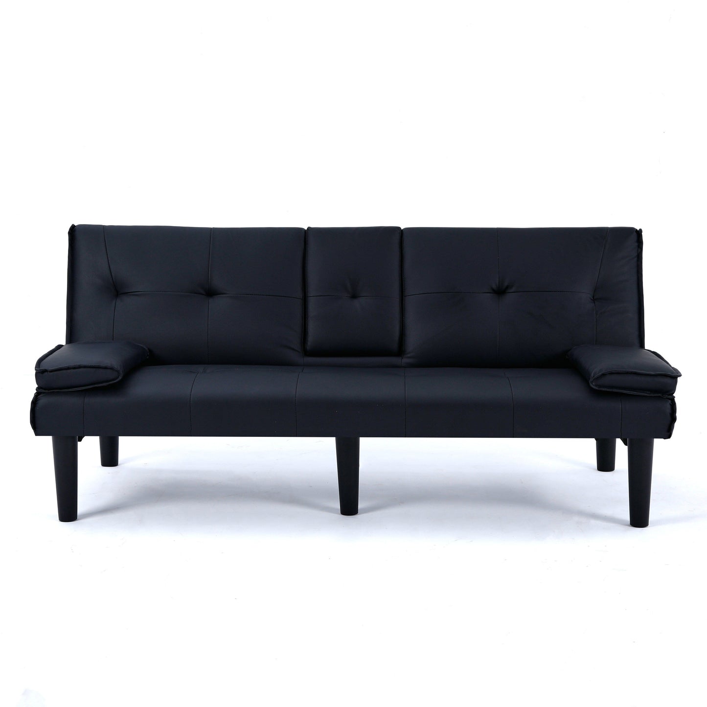 Le canapé-lit multifonctionnel en PVC noir de 67 pouces avec un design pliable et porte-gobelet