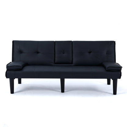 Le canapé-lit multifonctionnel en PVC noir de 67 pouces avec un design pliable et porte-gobelet