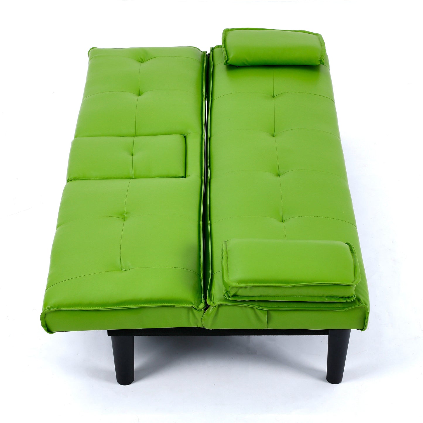 Le canapé-lit multifonctionnel en PVC noir de 67 pouces avec un design pliable et porte-gobelet
