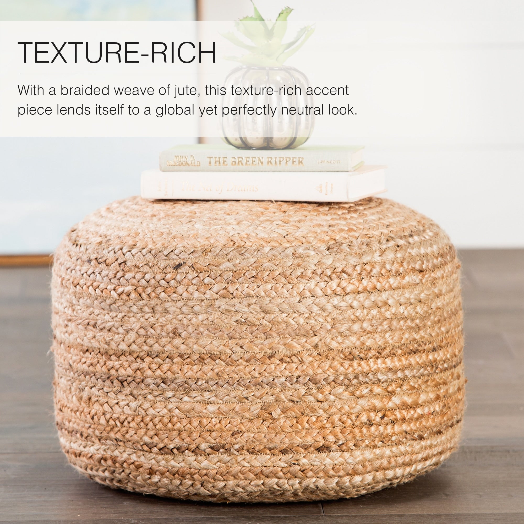 Juniper Home Saba Round Jute Pouf Ottoman/Foot Stool
