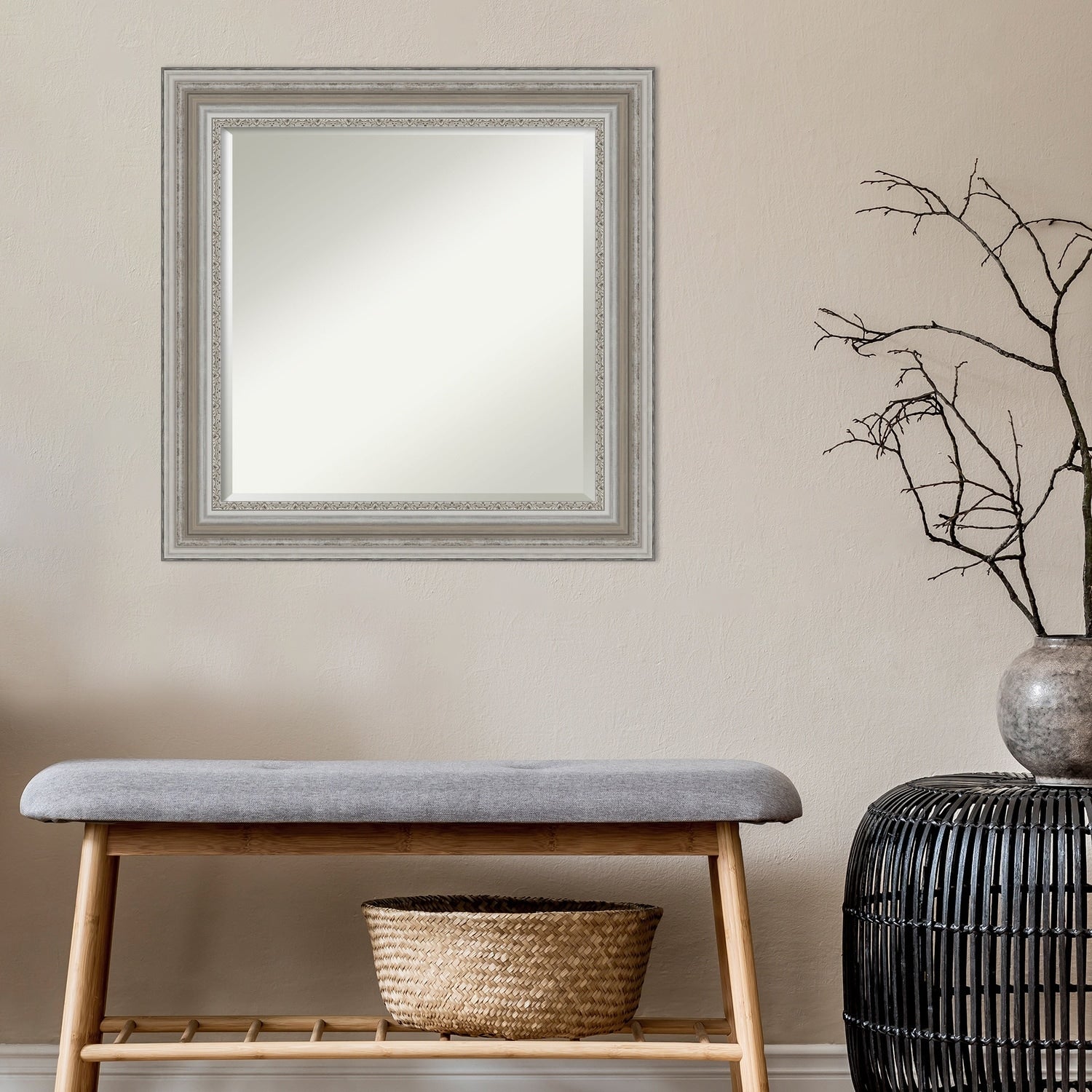 Miroir mural biseauté pour salle de bain - Cadre argenté Parlor