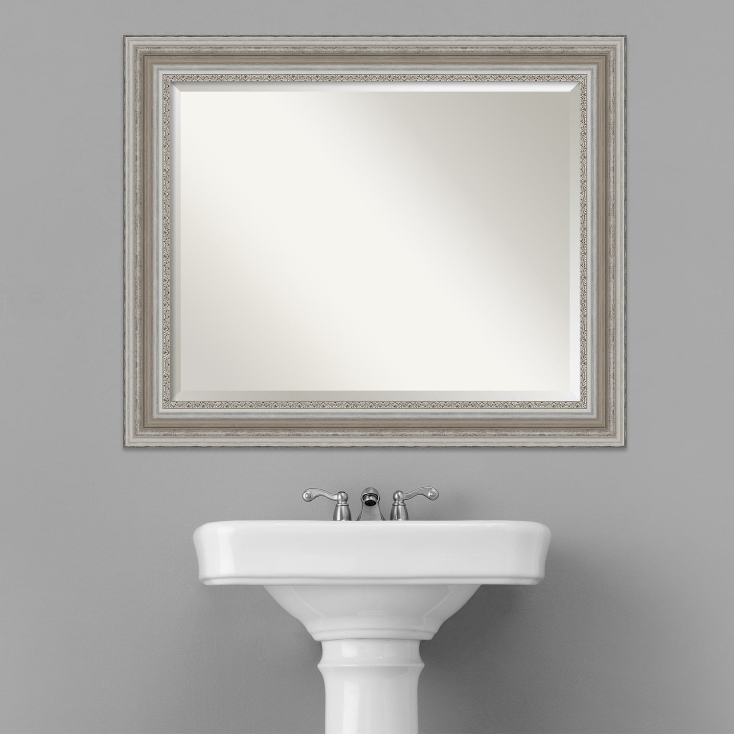 Miroir mural biseauté pour salle de bain - Cadre argenté Parlor