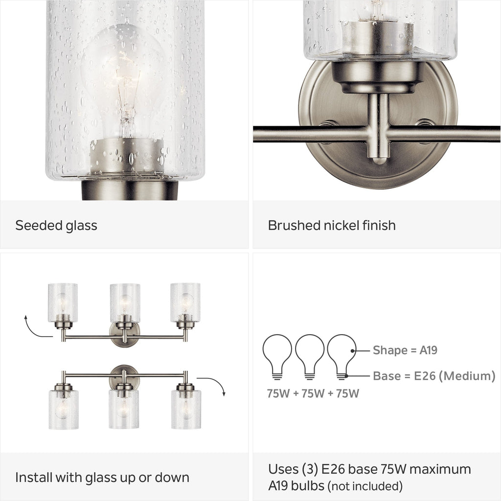 Luminaire de salle de bain Winslow à 3 lumières en nickel brossé de Kichler Lighting