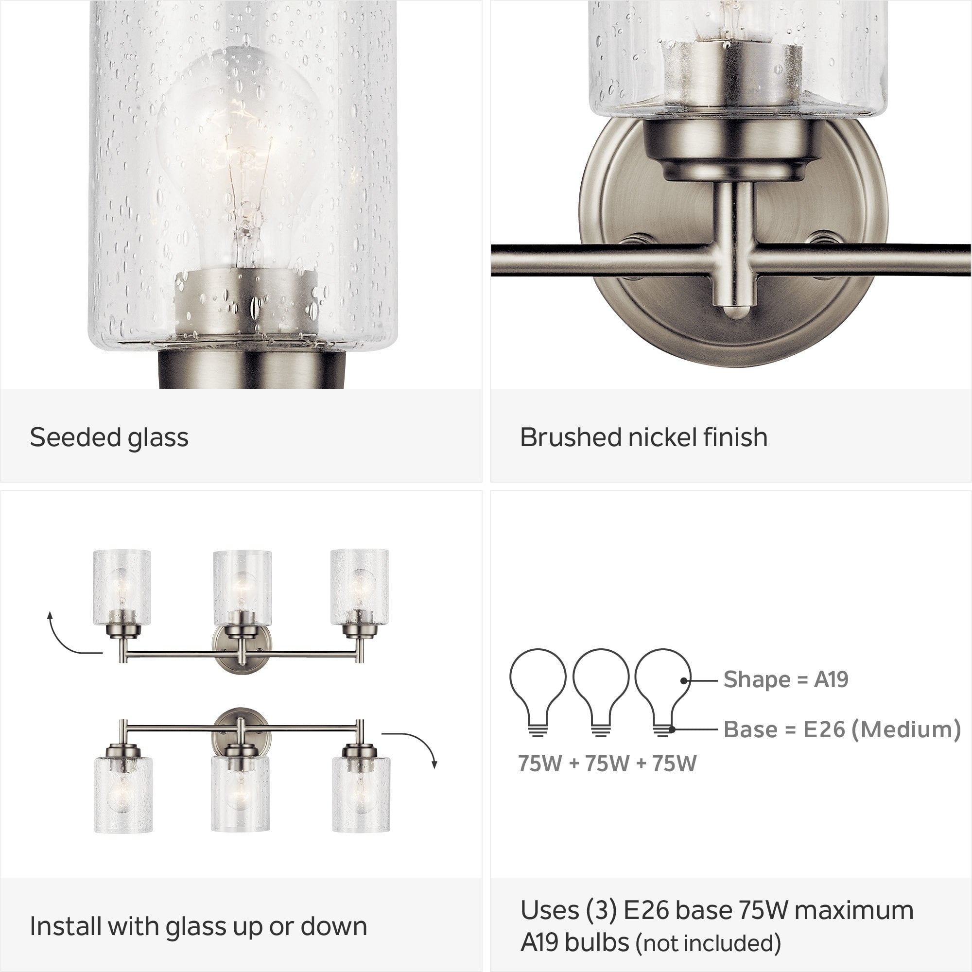 Luminaire de salle de bain Winslow à 3 lumières en nickel brossé de Kichler Lighting