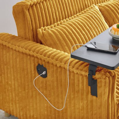 Le canapé gigogne en velours côtelé à double fonction, équipé d'un plateau amovible et de ports USB, convient