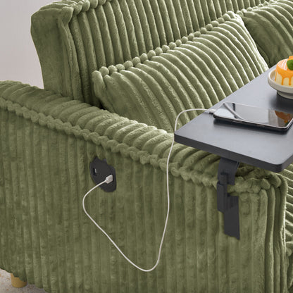 Le canapé gigogne en velours côtelé à double fonction, équipé d'un plateau amovible et de ports USB, convient
