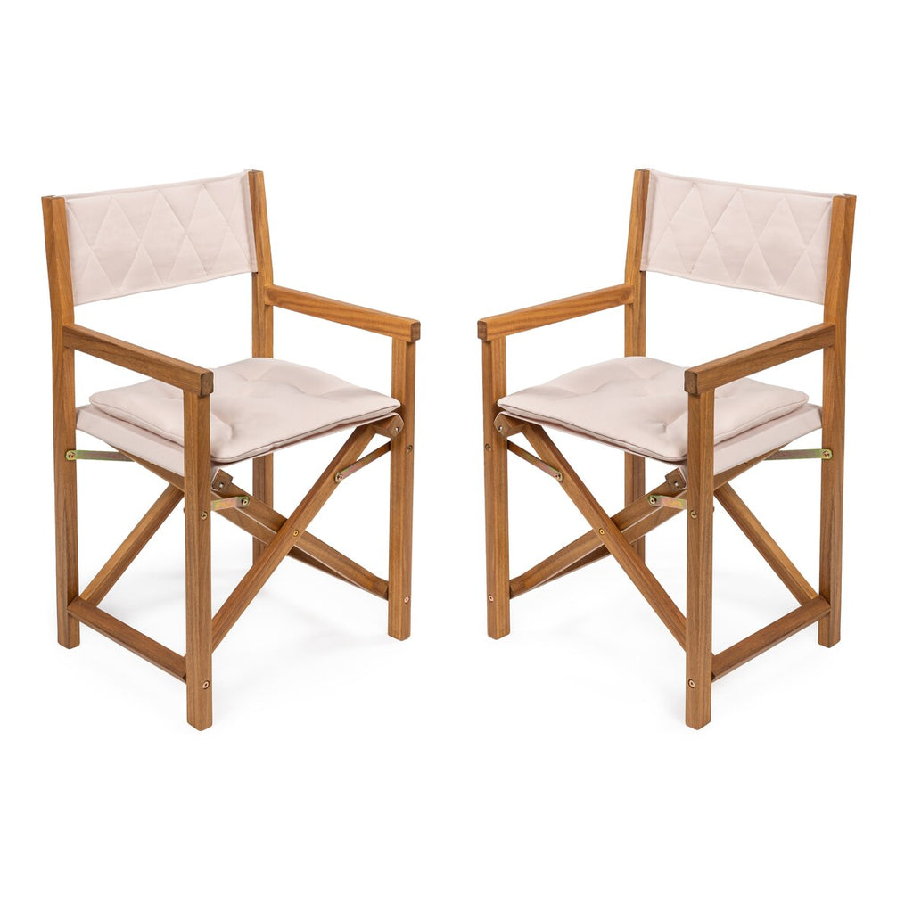 Chaise de réalisateur d'extérieur classique Theo, style milieu de siècle, pliable, en bois d'acacia, avec dossier matelassé en losanges et coussin (lot de 2) par JONATHAN Y