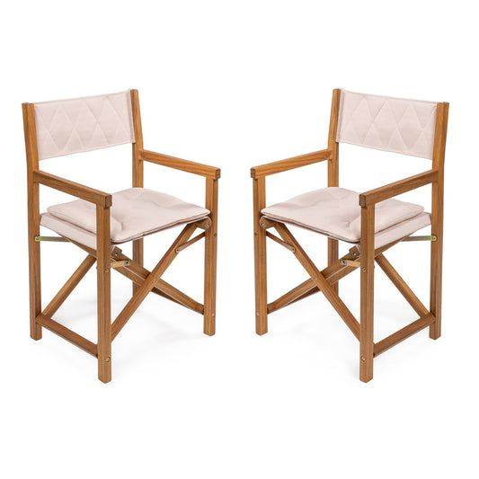 Chaise de réalisateur d'extérieur classique Theo, style milieu de siècle, pliable, en bois d'acacia, avec dossier matelassé en losanges et coussin (lot de 2) par JONATHAN Y