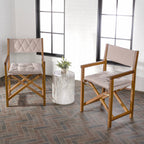 Chaise de réalisateur d'extérieur classique Theo, style milieu de siècle, pliable, en bois d'acacia, avec dossier matelassé en losanges et coussin (lot de 2) par JONATHAN Y