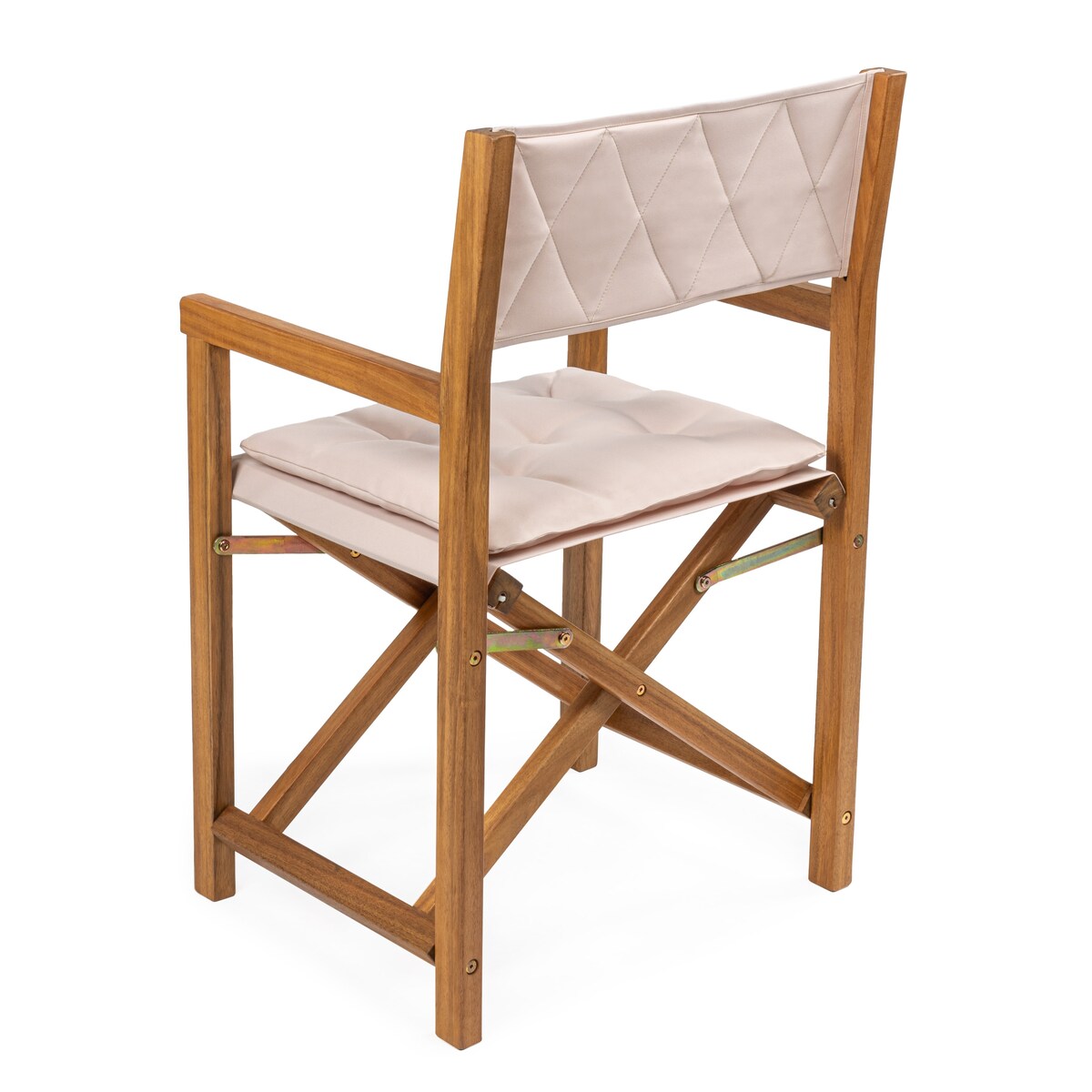 Chaise de réalisateur d'extérieur classique Theo, style milieu de siècle, pliable, en bois d'acacia, avec dossier matelassé en losanges et coussin (lot de 2) par JONATHAN Y