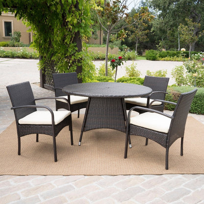 Ensemble de salle à manger d'extérieur en osier Theodore 5 pièces avec coussin par Christopher Knight Home