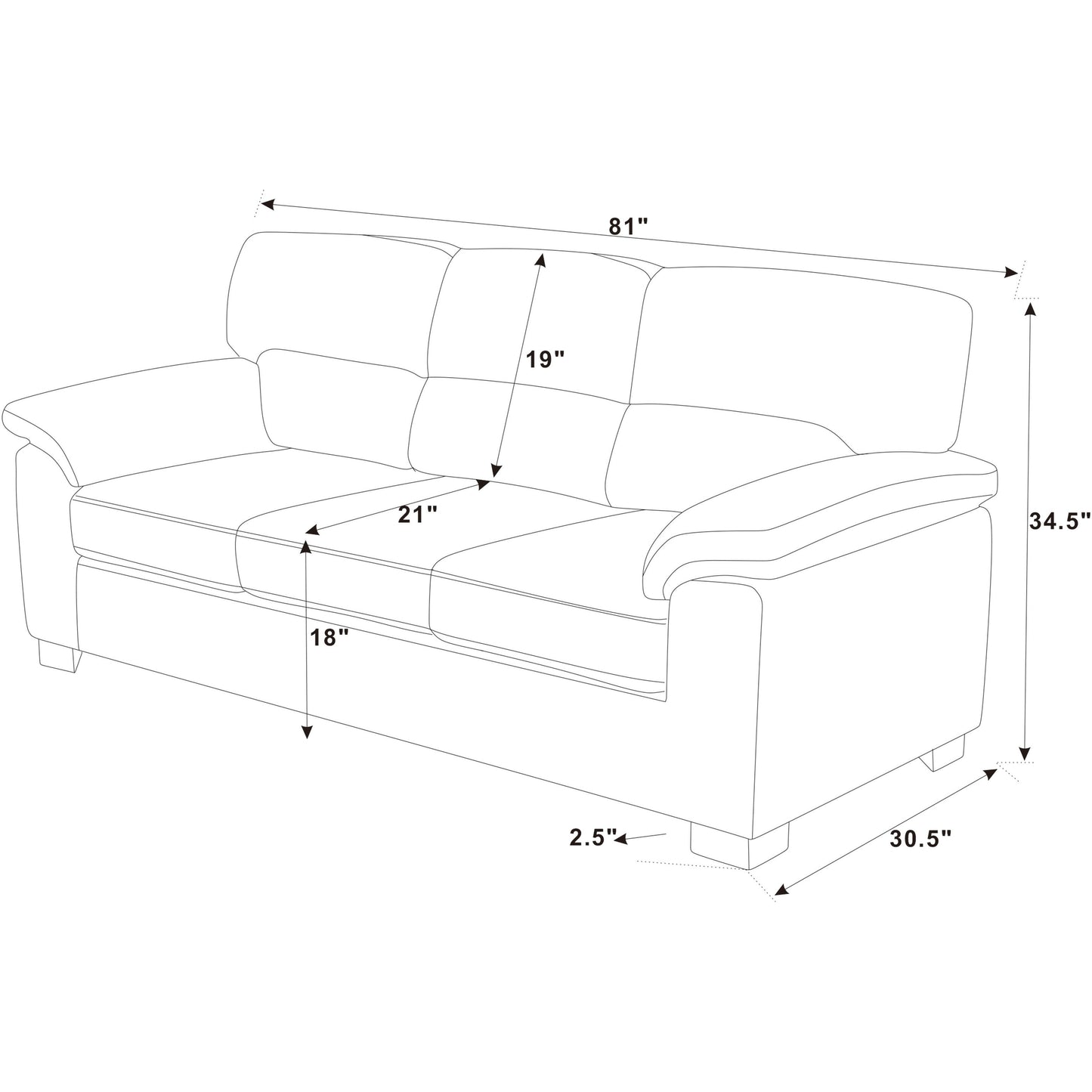 Canapé trois places en cuir - 30,5 P x 81 L x 34,5 H