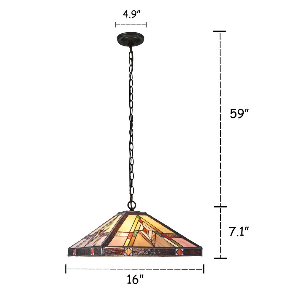 Suspension Tiffany à 2 lumières en bronze noirâtre
