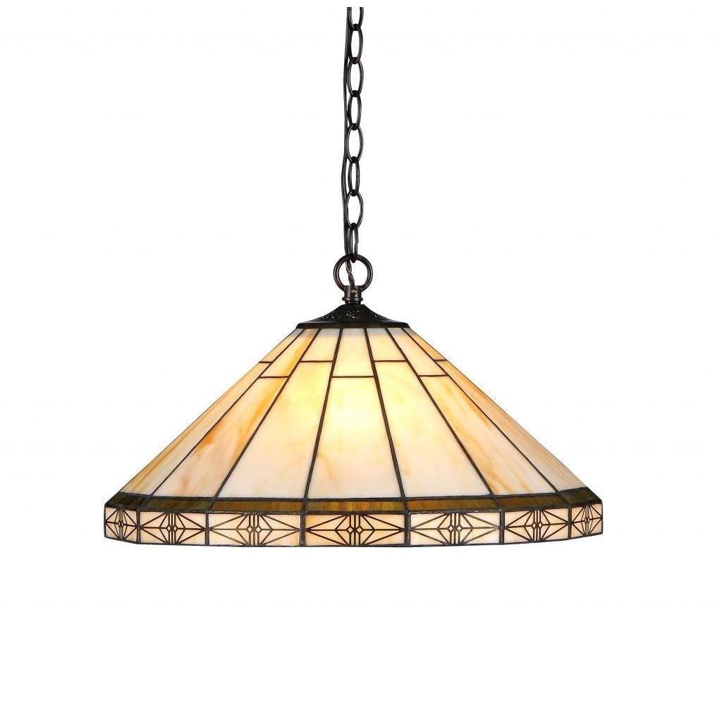 Suspension en bronze à 2 lumières de style Tiffany Mission Design