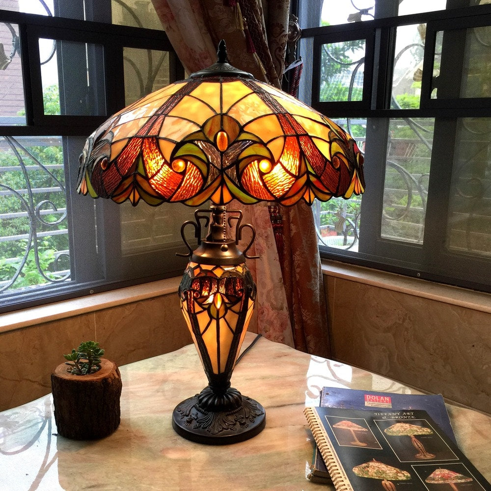 Lampe de table victorienne de style Tiffany à 2 + 1 lumières