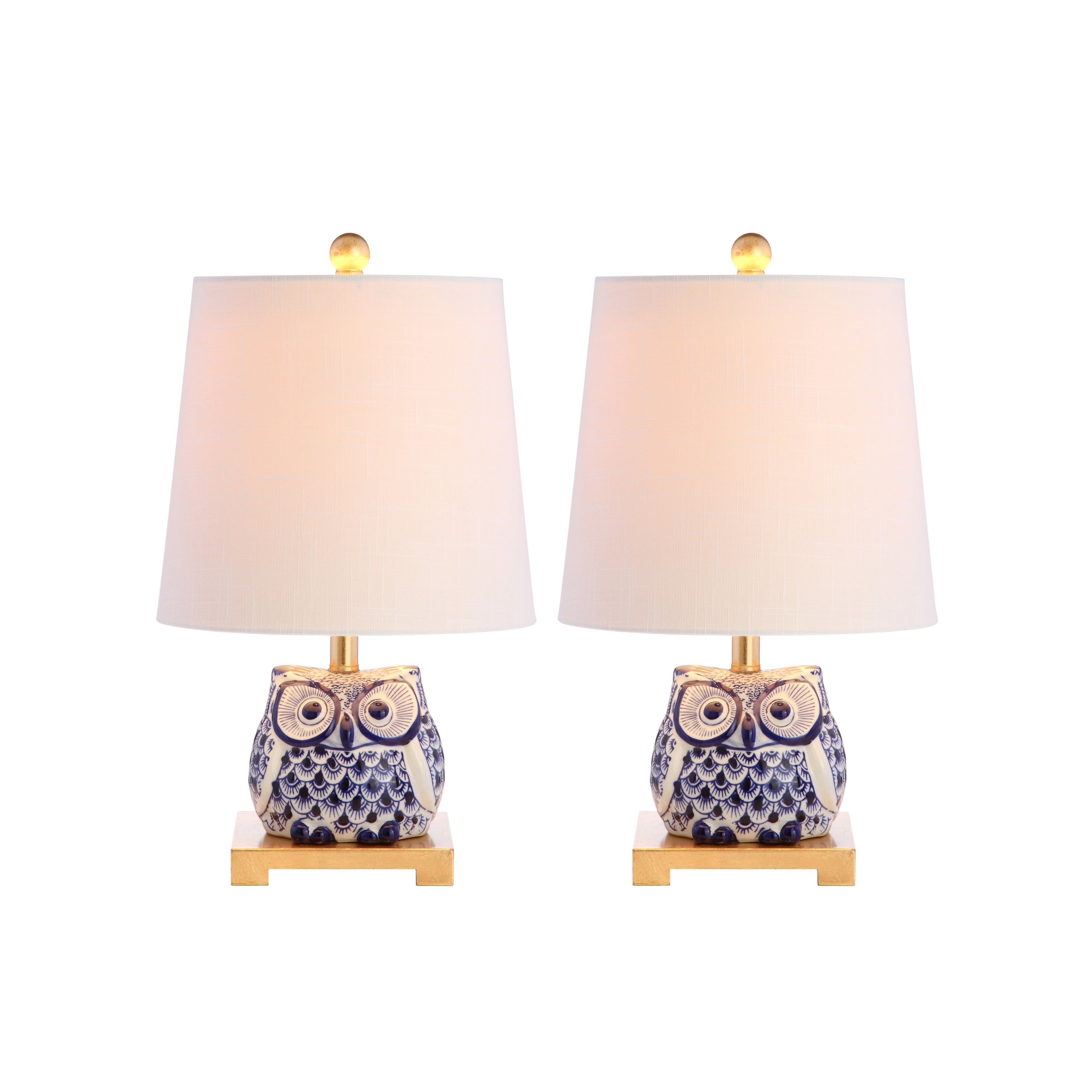 Mini lampe de table en céramique Tiki 16, bleu/blanc (lot de 2) par JONATHAN Y