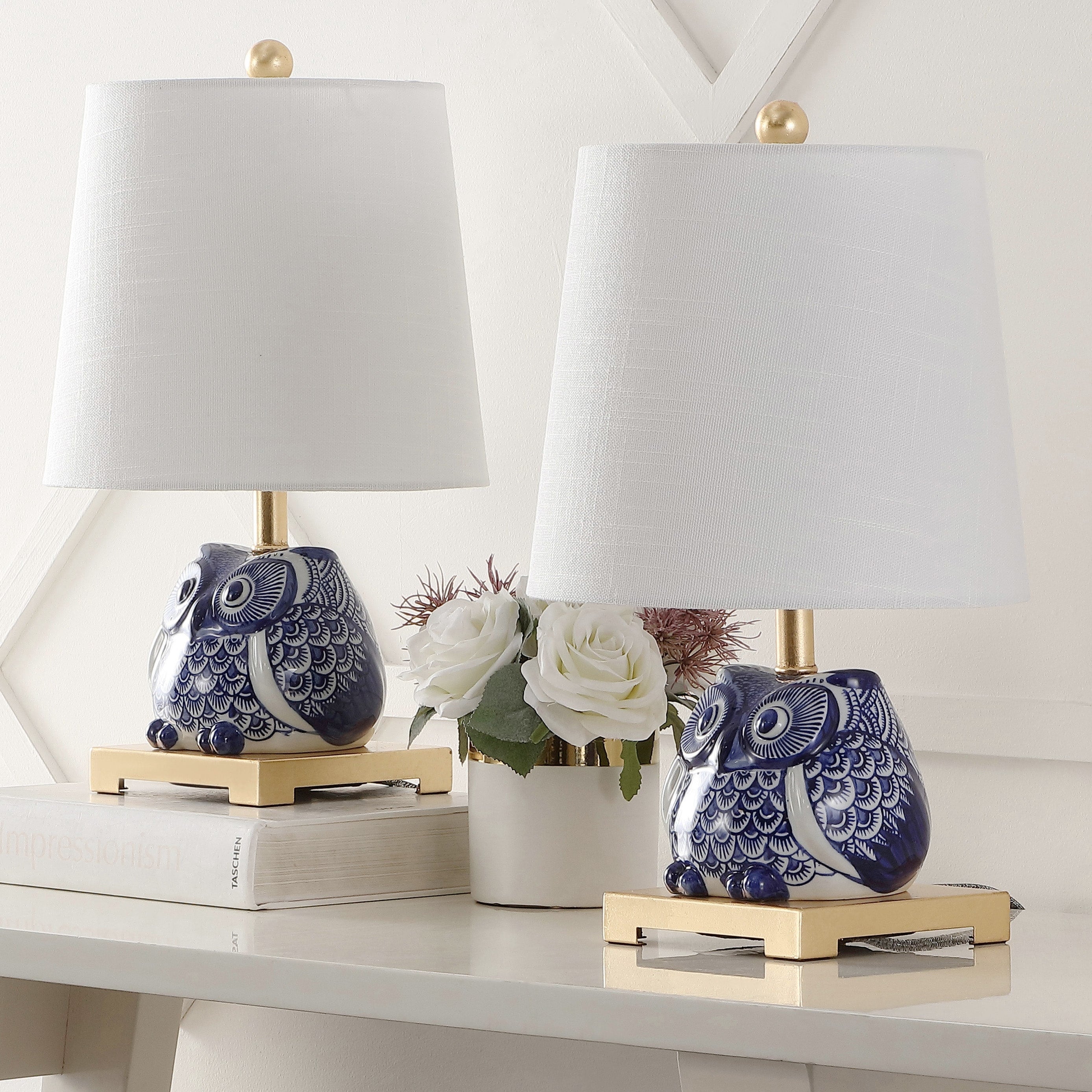 Mini lampe de table en céramique Tiki 16, bleu/blanc (lot de 2) par JONATHAN Y