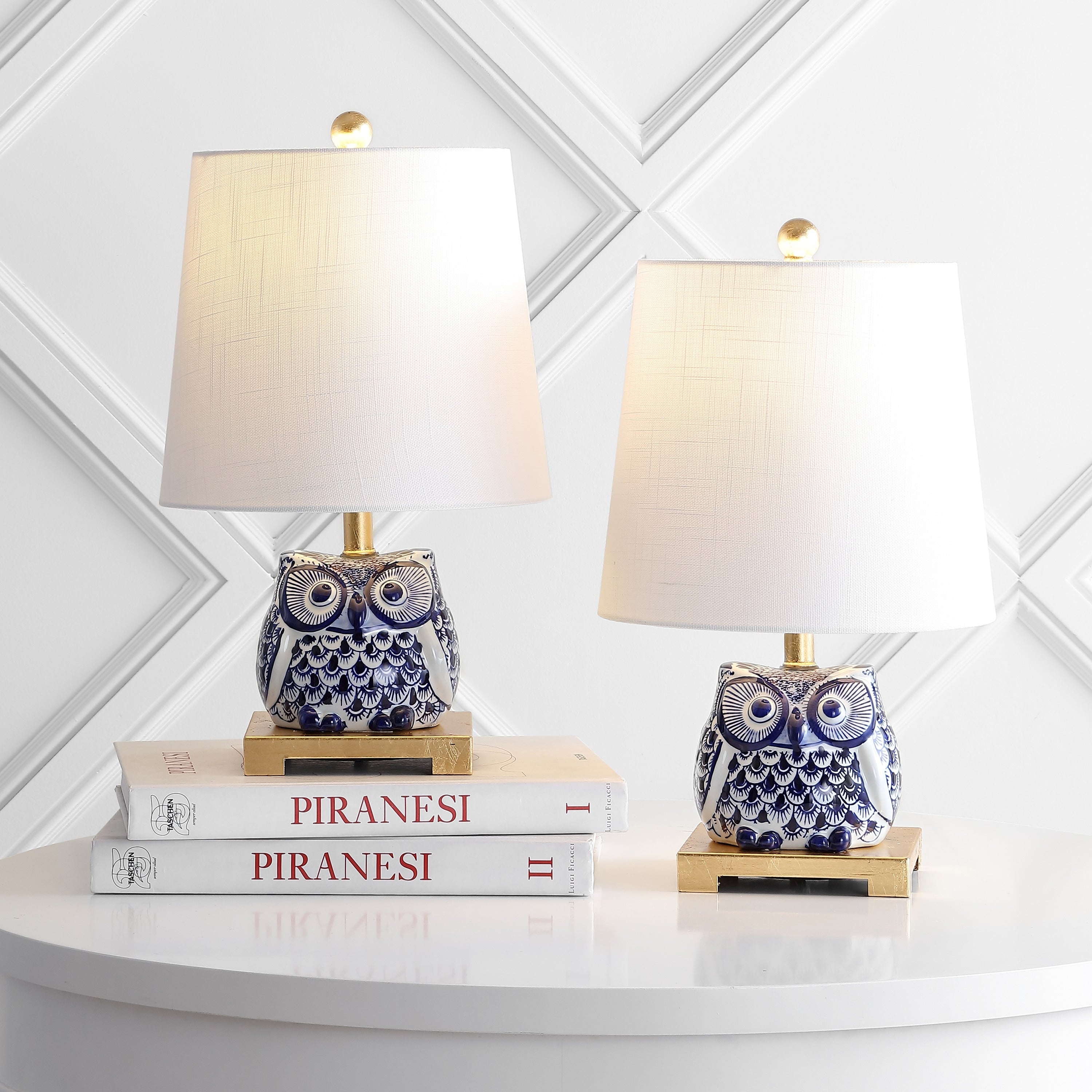 Mini lampe de table en céramique Tiki 16, bleu/blanc (lot de 2) par JONATHAN Y