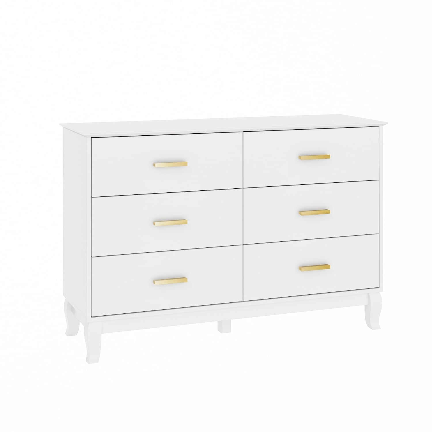 Commode double Timechee à 6 tiroirs, 47,2 po de largeur, pieds en bois massif, coffre laqué