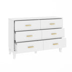 Commode double Timechee à 6 tiroirs, 47,2 po de largeur, pieds en bois massif, coffre laqué