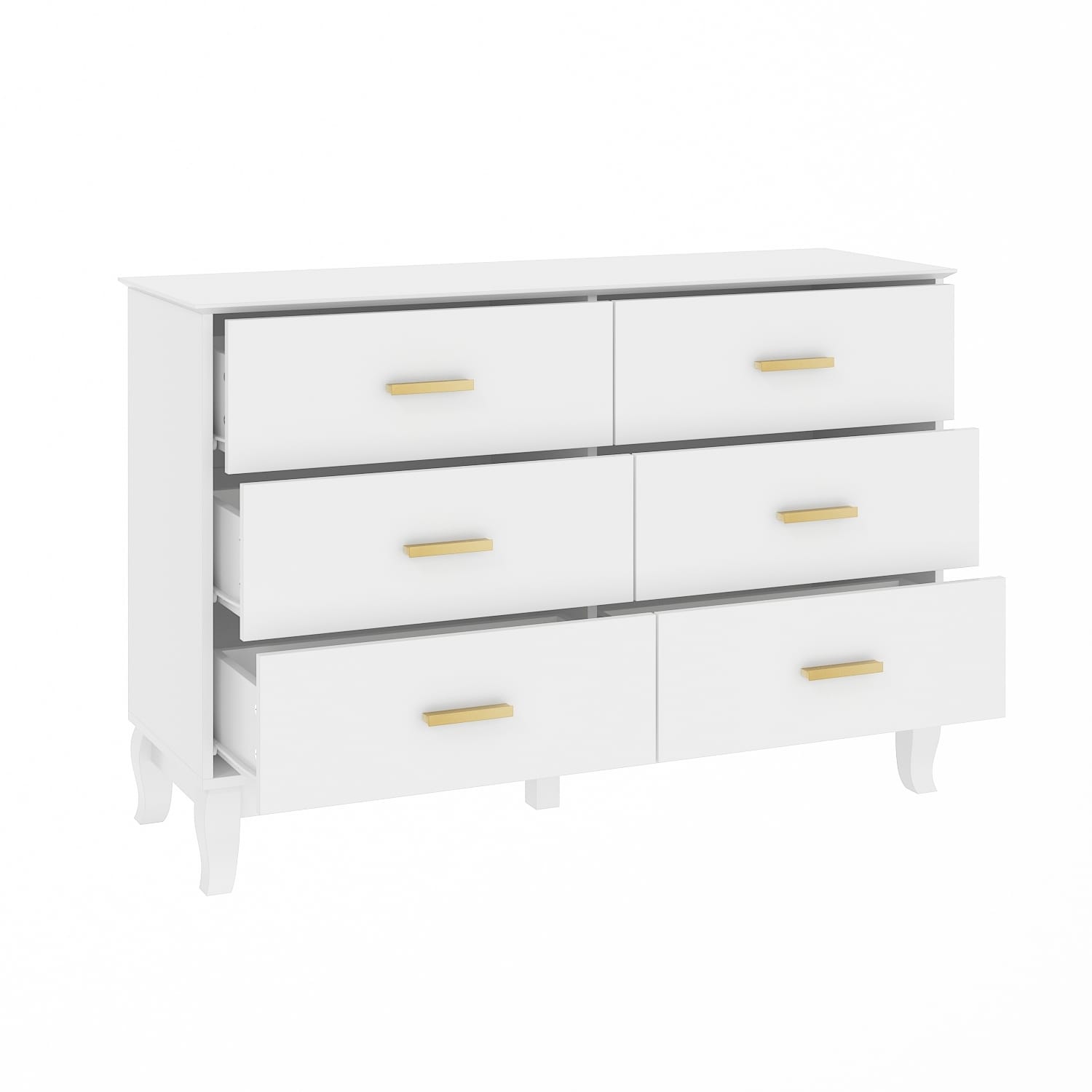 Commode double Timechee à 6 tiroirs, 47,2 po de largeur, pieds en bois massif, coffre laqué