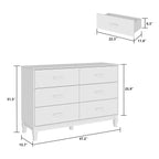 Commode double Timechee à 6 tiroirs, 47,2 po de largeur, pieds en bois massif, coffre laqué