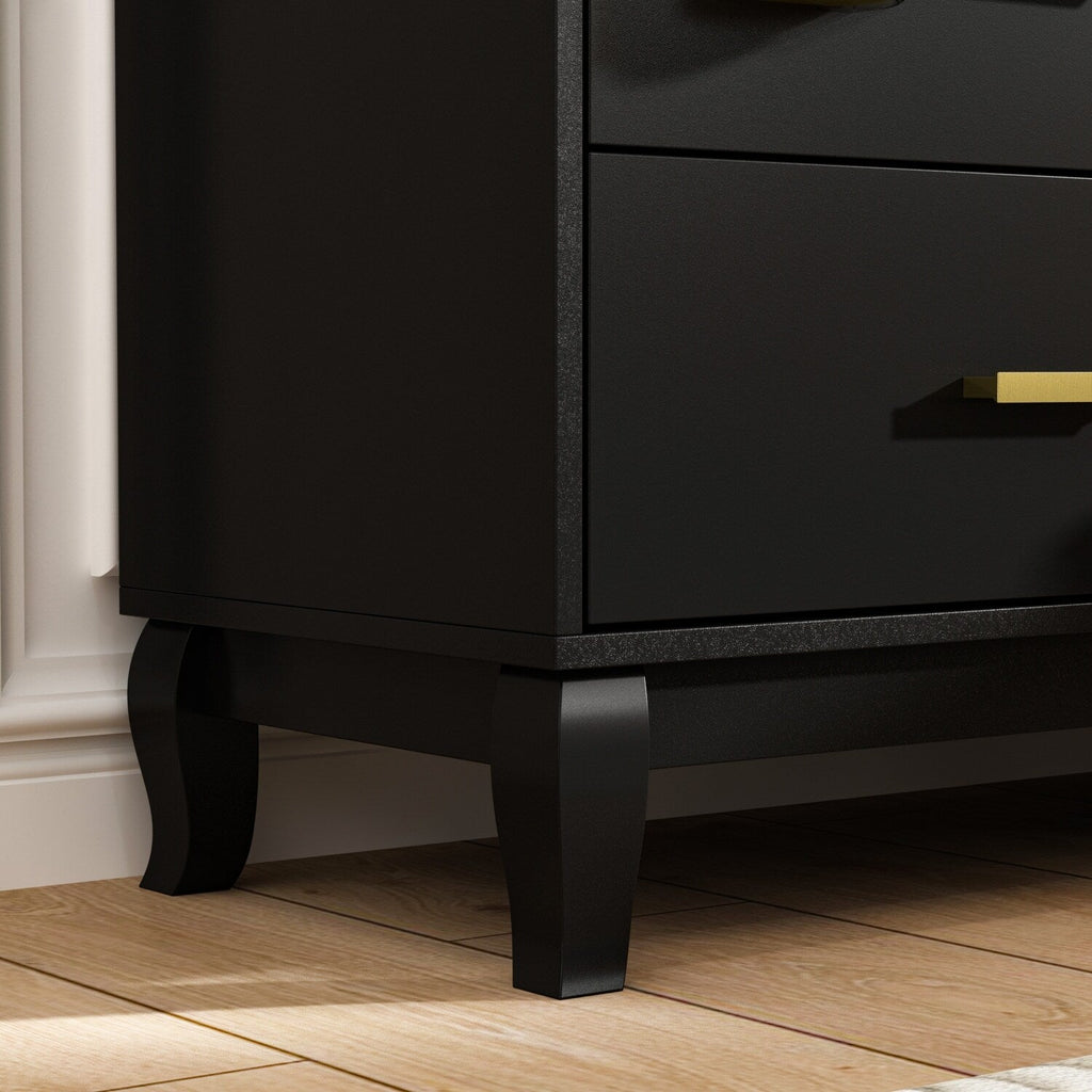 Commode double Timechee à 6 tiroirs, 47,2 po de largeur, pieds en bois massif, coffre laqué