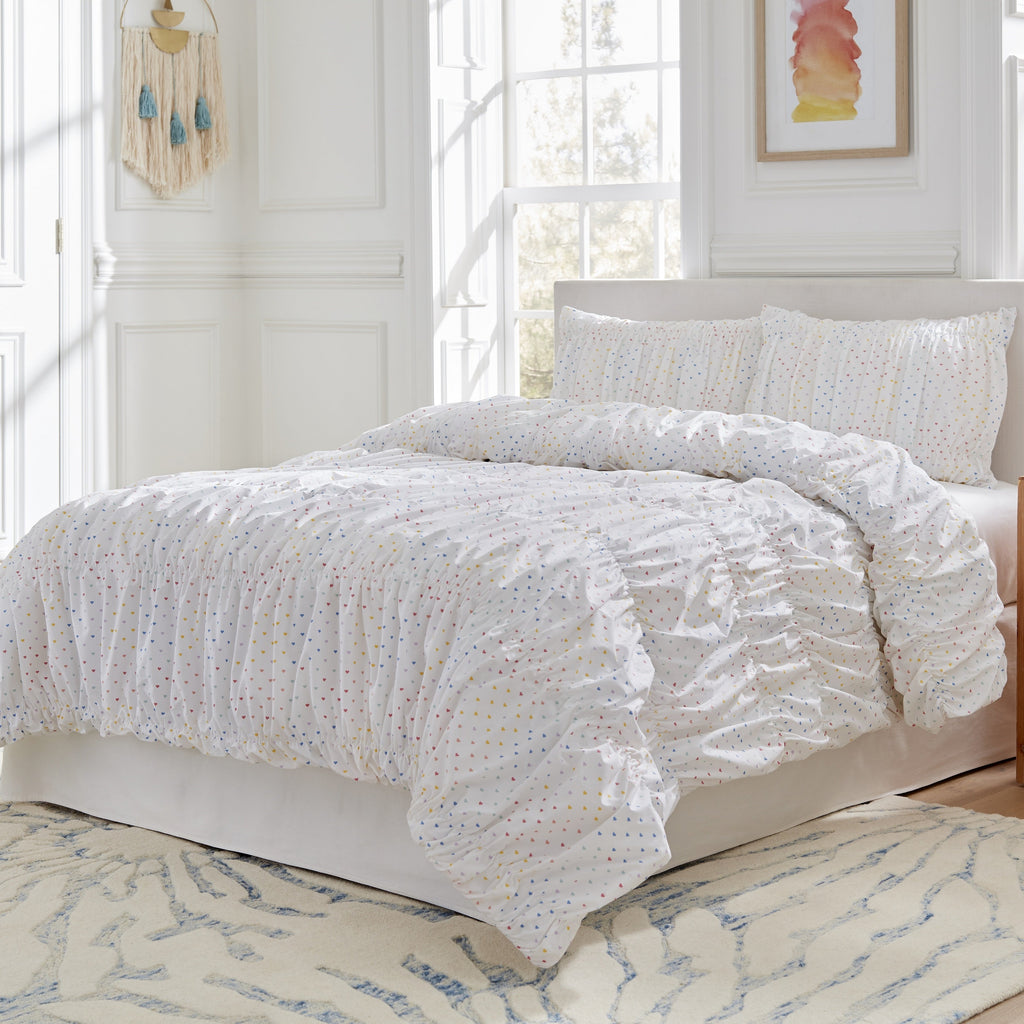 Parure de lit en coton à volants Lullaby Bedding Tiny Hearts