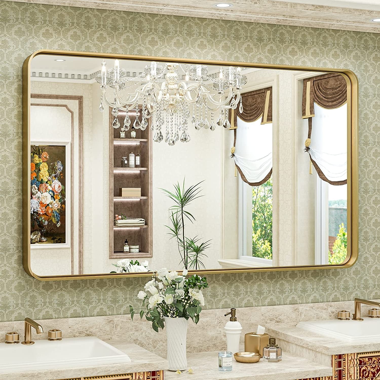 Miroir mural de salle de bain moderne à cadre en métal TokeShimi