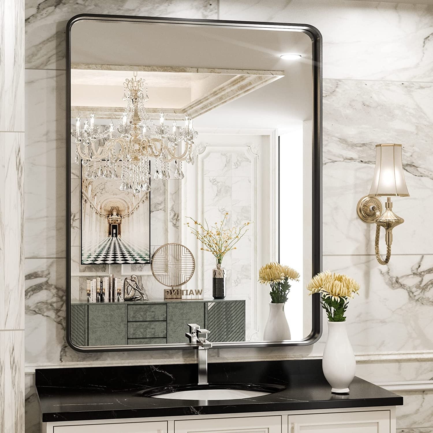 Miroir mural de salle de bain moderne à cadre en métal TokeShimi