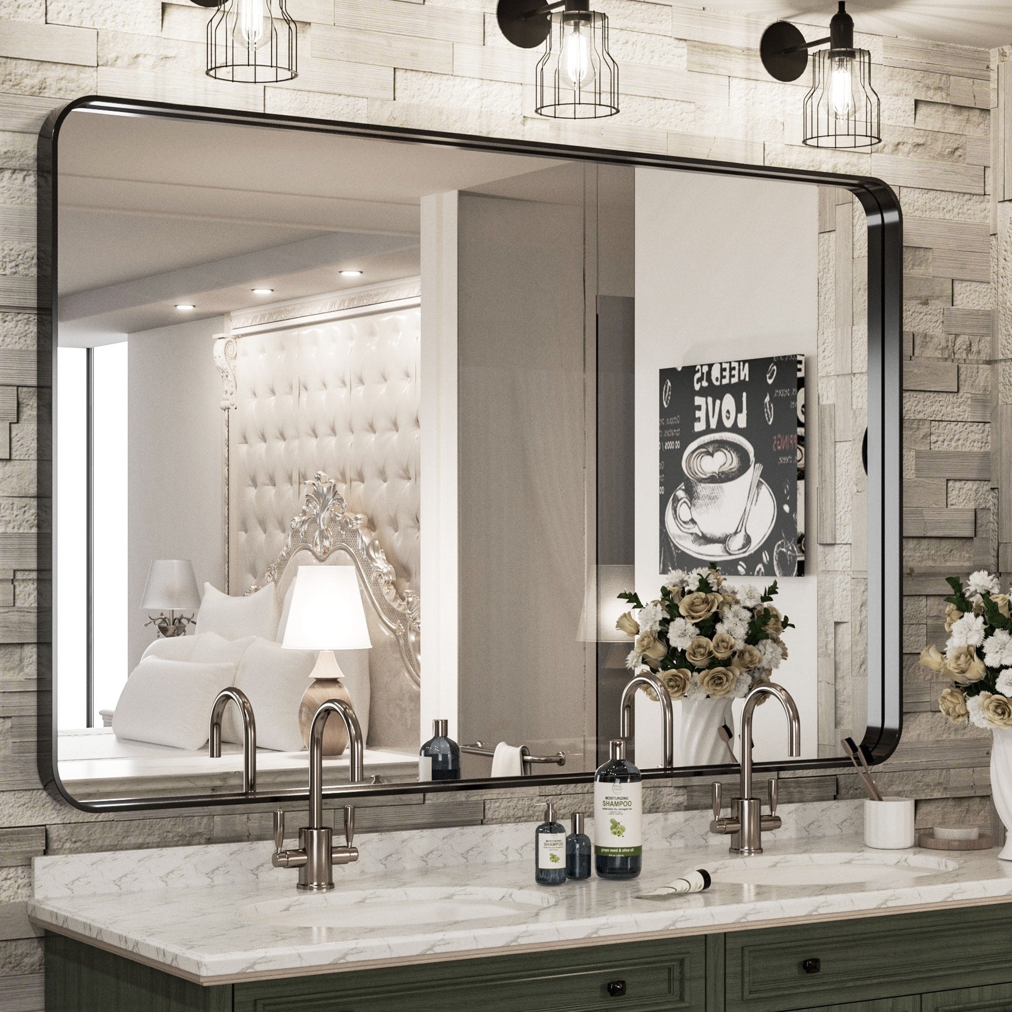 Miroir mural de salle de bain moderne à cadre en métal TokeShimi
