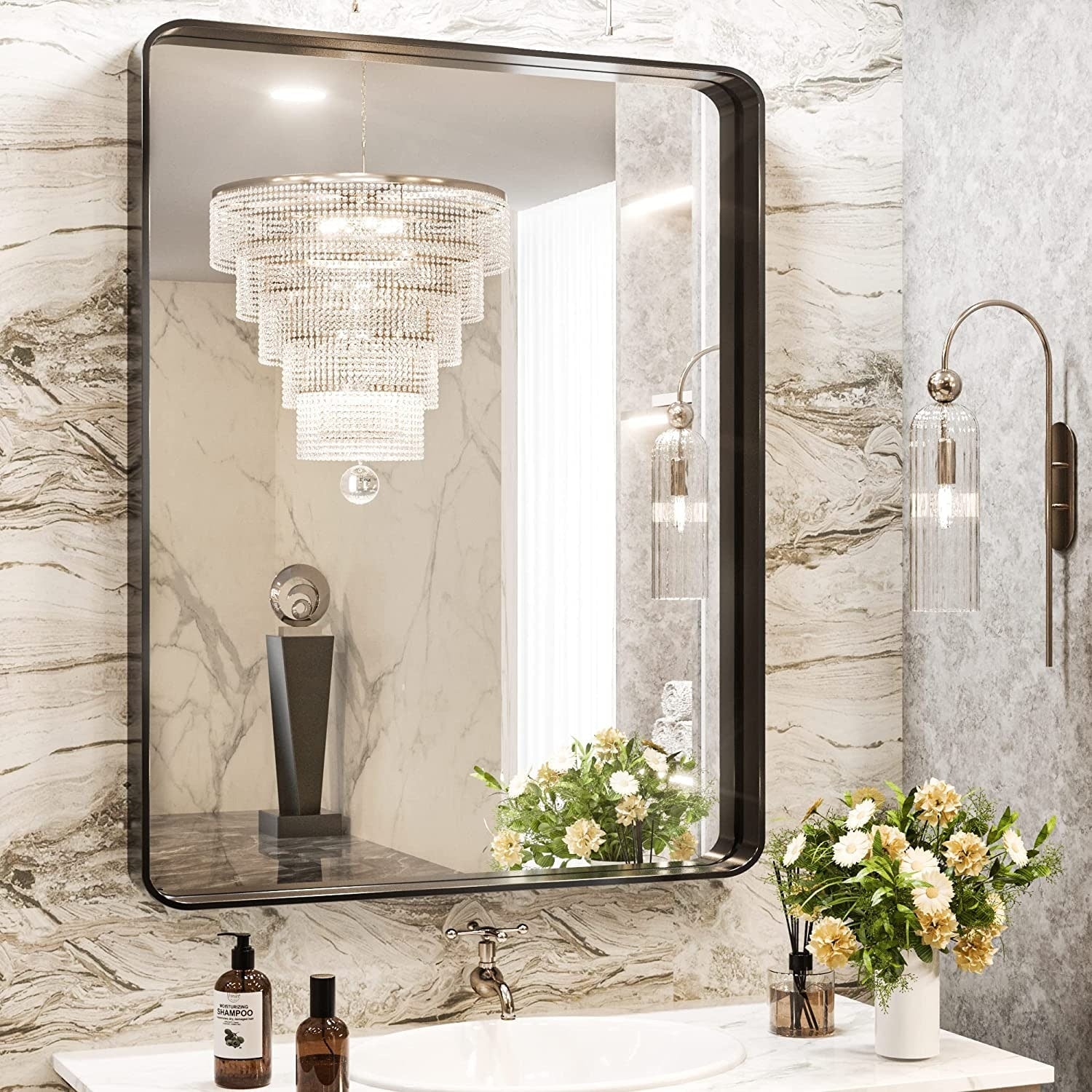 Miroir mural de salle de bain moderne à cadre en métal TokeShimi