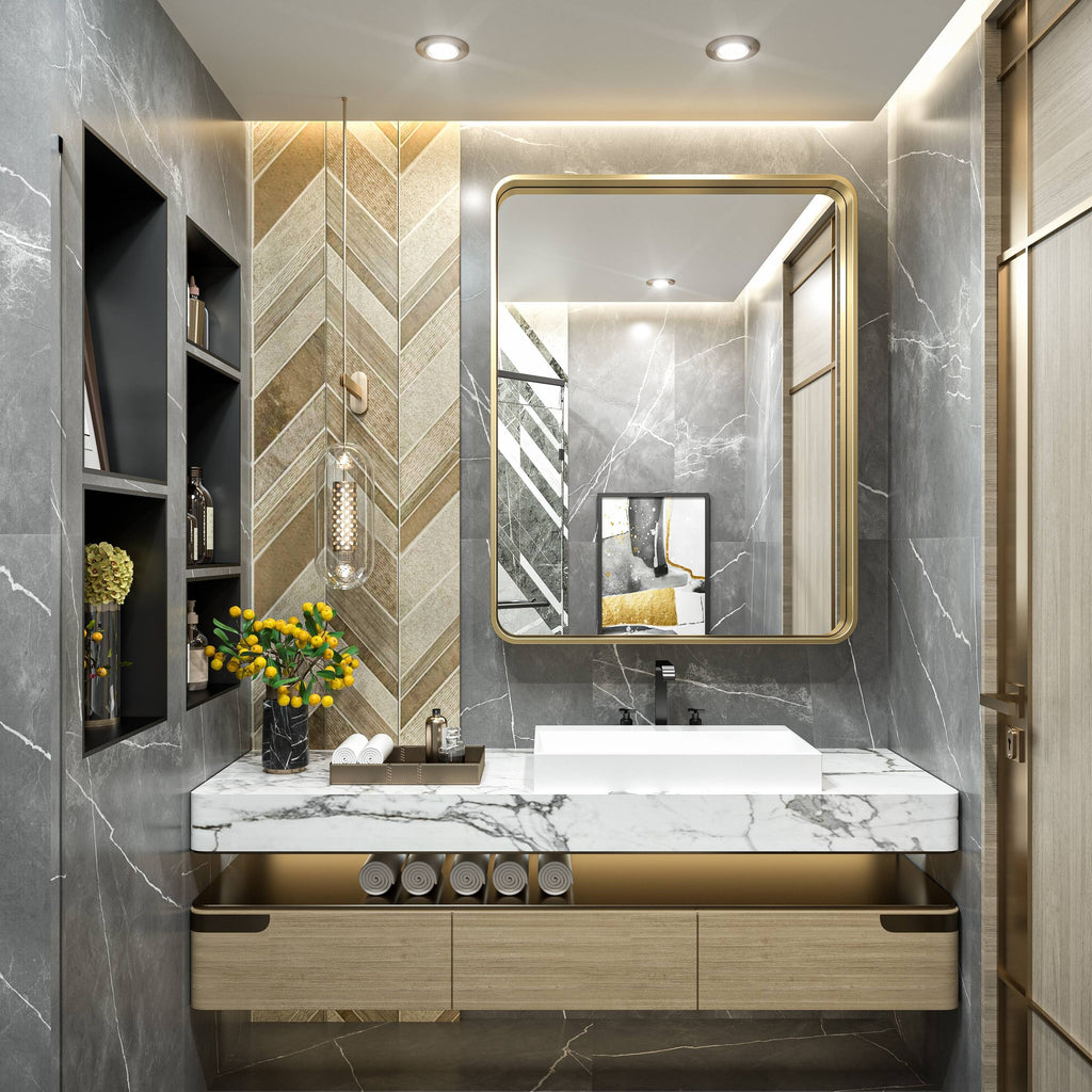 Miroir mural de salle de bain moderne à cadre en métal TokeShimi