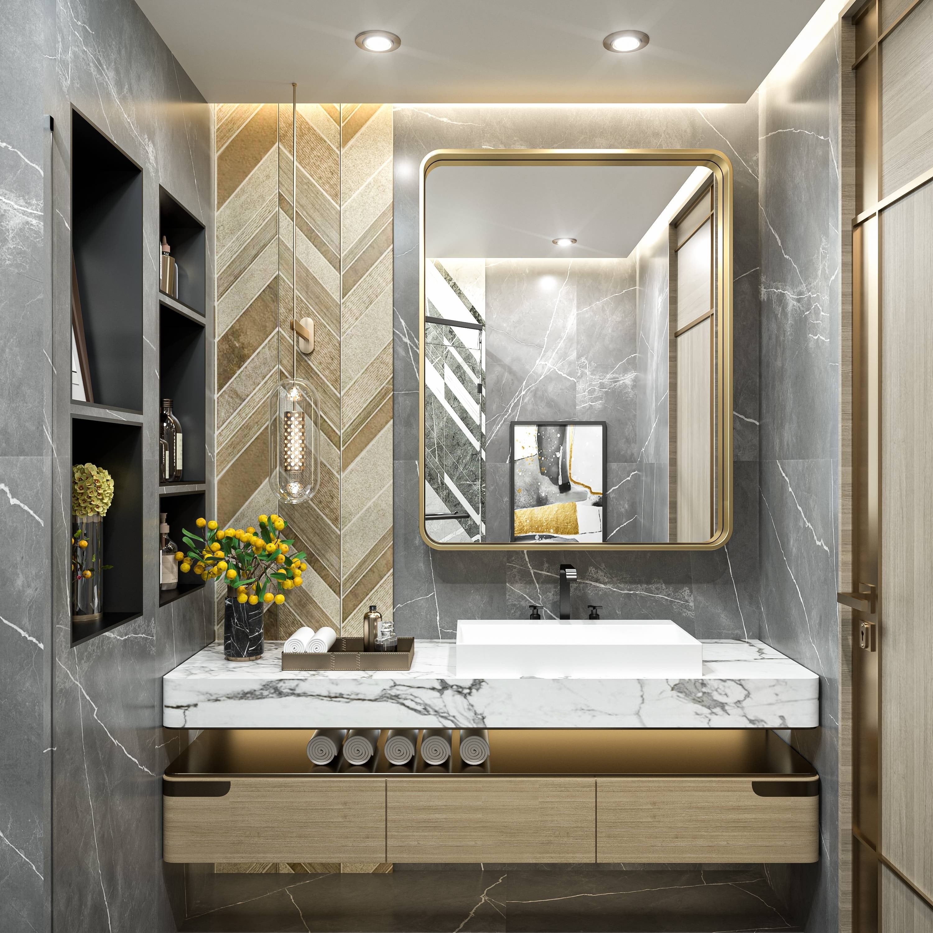 Miroir mural de salle de bain moderne à cadre en métal TokeShimi