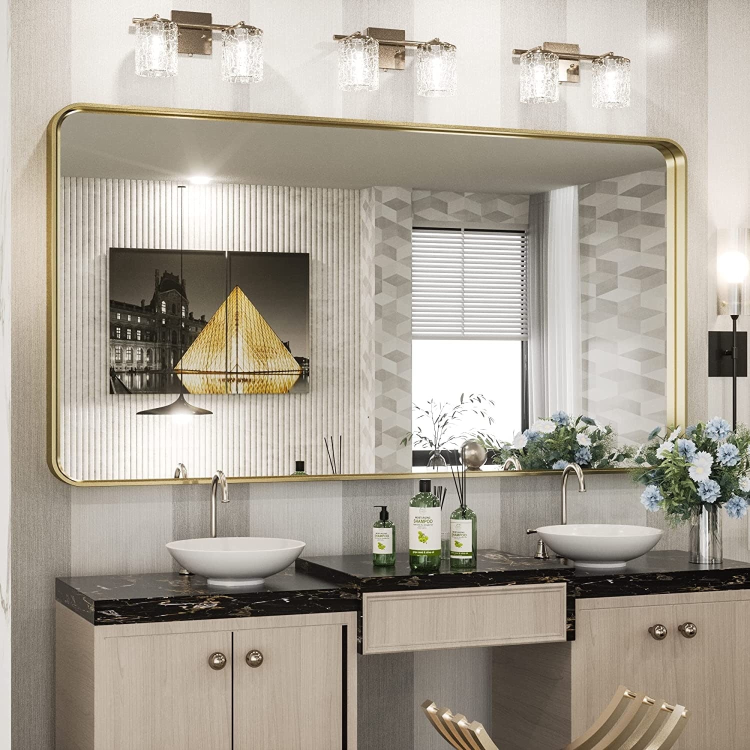 Miroir mural de salle de bain moderne à cadre en métal TokeShimi