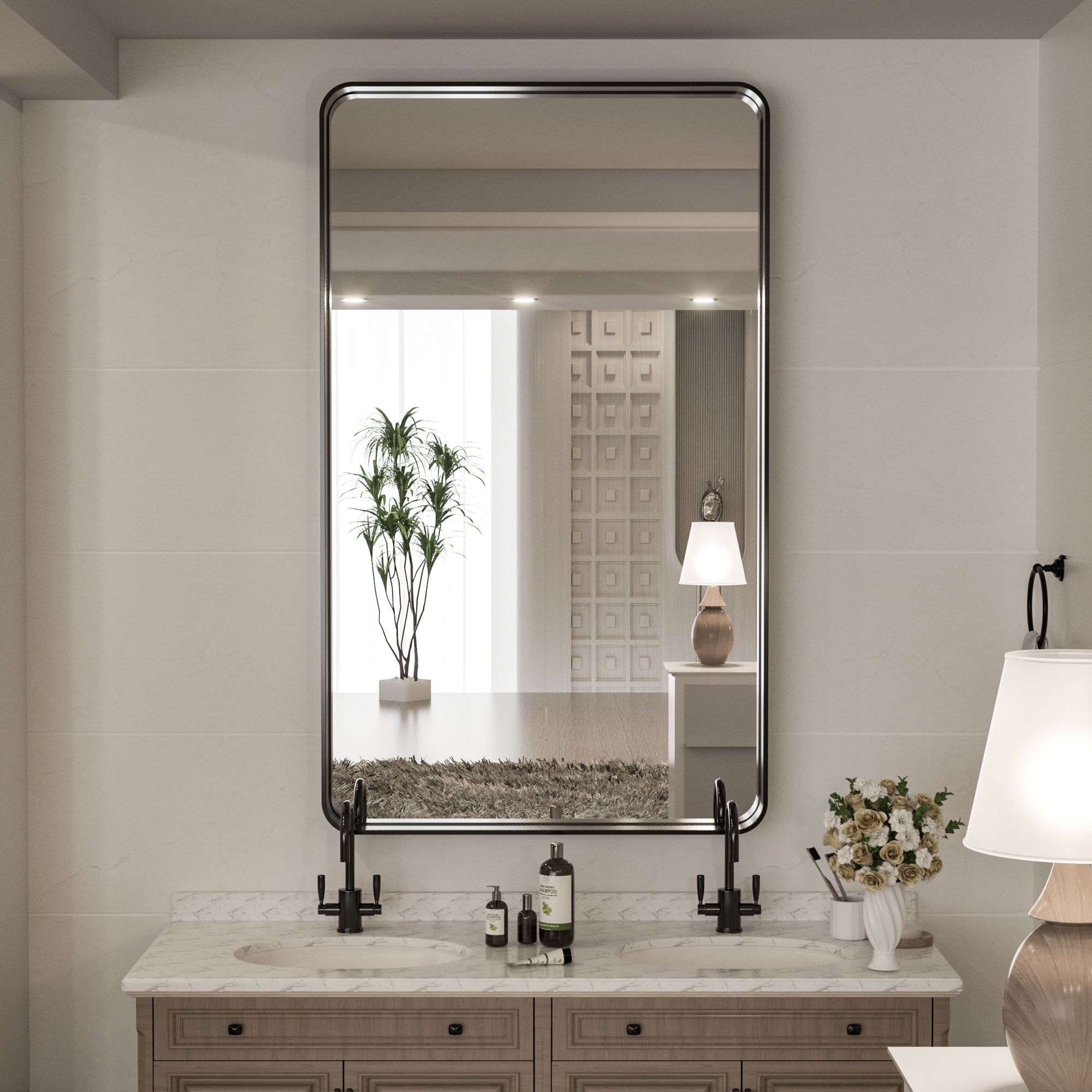 Miroir mural de salle de bain moderne à cadre en métal TokeShimi