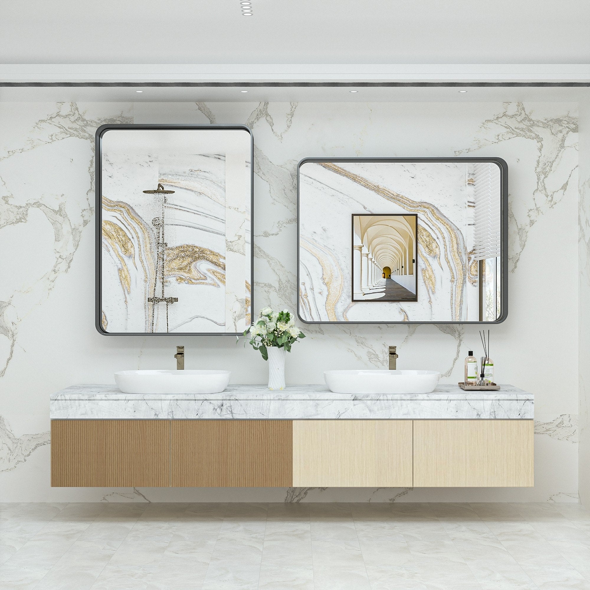 Miroir mural de salle de bain moderne à cadre en métal TokeShimi