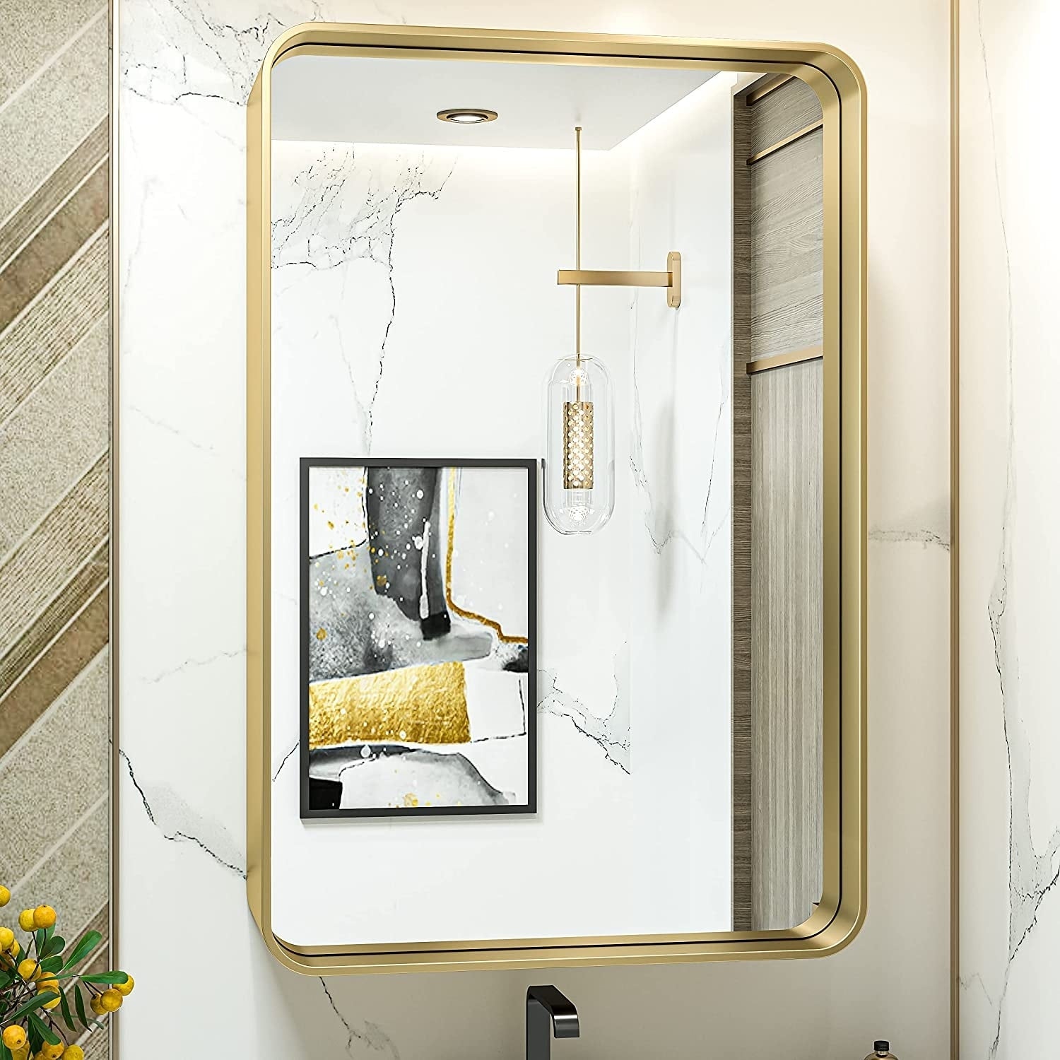 Miroir mural de salle de bain moderne à cadre en métal TokeShimi
