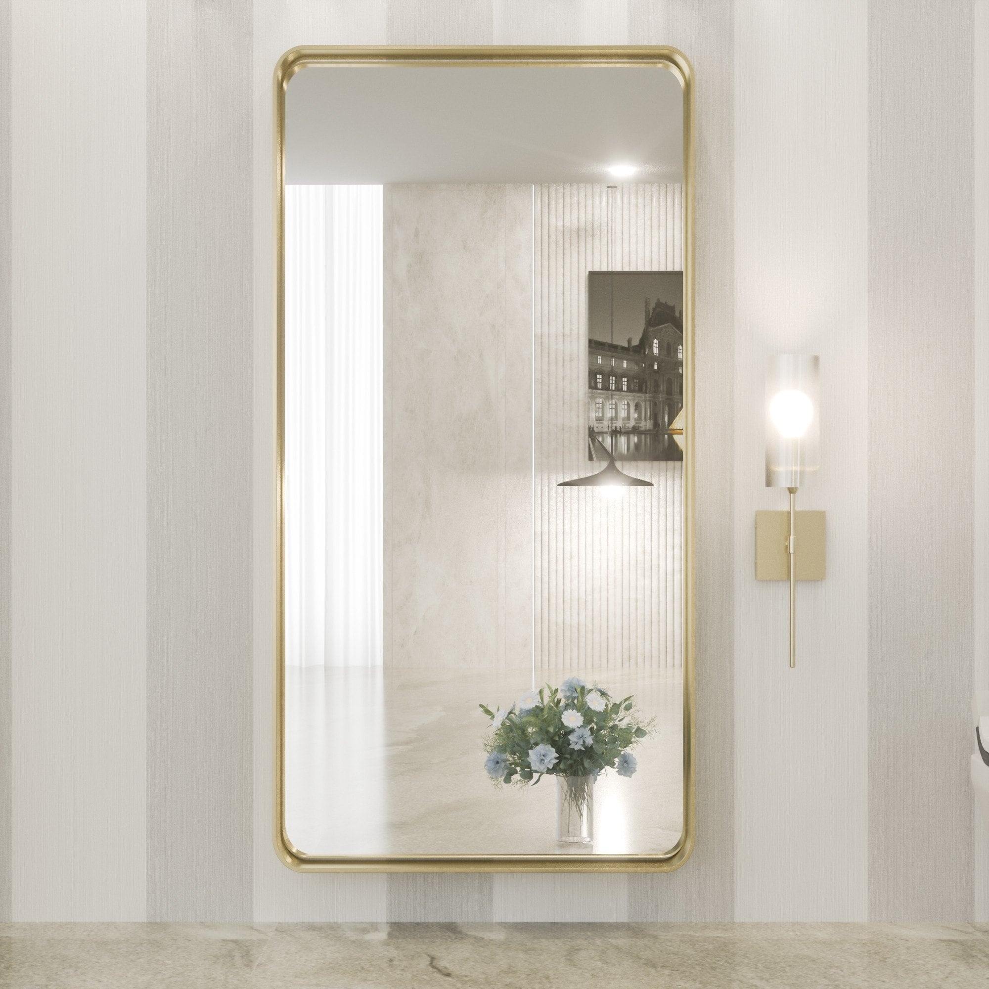 Miroir mural de salle de bain moderne à cadre en métal TokeShimi